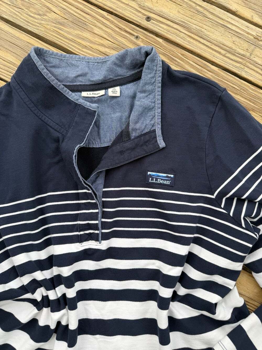 L.L.Bean Striped Snap-Front Pullover Shirt Navy White Size 1X Plus - Picture 5 of 5